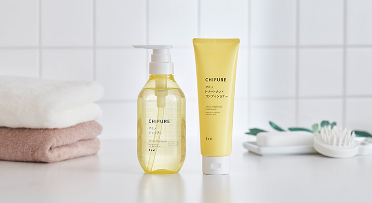 2023年春夏新商品 アミノ酸生まれのヘアケア「ちふれアミノシャンプー」「ちふれアミノトリートメントコンディショナー」イメージ画像