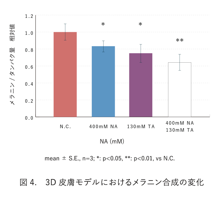 図4. 3D皮膚モデルにおけるメラニン合成の変化